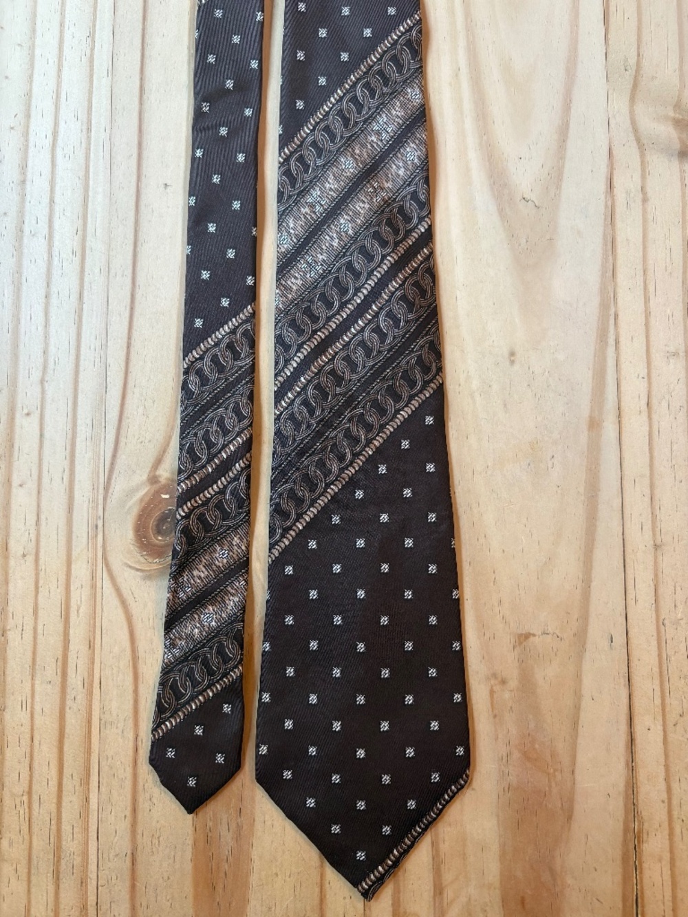 Vintage Michelsons of London Silk Tie Brown Geometric Chain Link